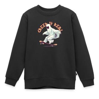 Drôle de fantôme de skateboard avec jeu de mots d’Halloween - Sweat Premium enfant bio - noir - Devant - AI Model Kid Female (0cm)