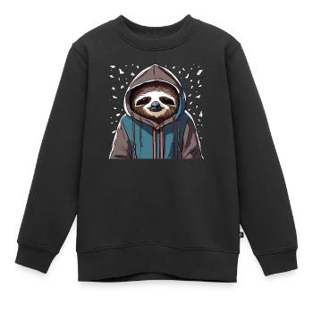 paresseux paresseux avec veste à capuchon - Sweat Premium enfant bio - noir - Devant - AI Model Kid Female (0cm)