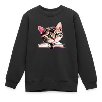 Cat Books Hangover Book Kitten Reading Domestic Cat - Kids Premium Organic Sweatshirt - black - Front - AI Model Kid Female (0cm)