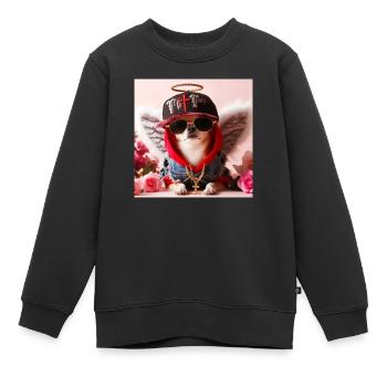 Chihuahua Cooler Hund mit Engelsflügeln HipHop - Kinder Premium Organic Sweatshirt - Schwarz - Vorne - AI Model Kid Female (0cm)