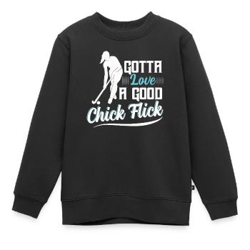 Gotta Love A Good Chick Flick Field Hockey Player - Kinder Premium Organic Sweatshirt - Schwarz - Vorne - AI Model Kid Female (0cm)