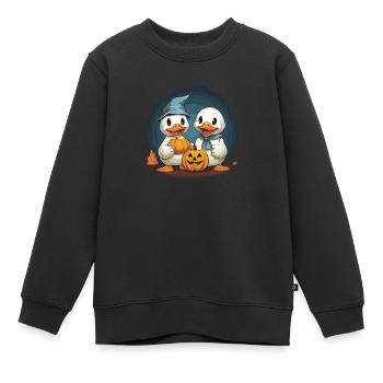 Cute Halloween geese in ghost costume - Kids Premium Organic Sweatshirt - black - Front - AI Model Kid Female (0cm)