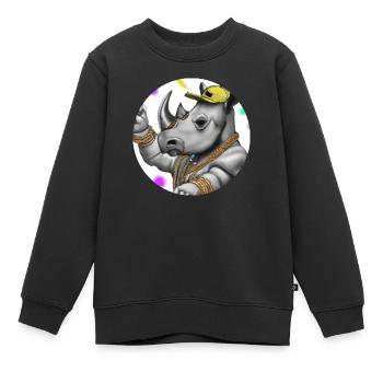 Rhino Rappeur - Sweat Premium enfant bio - noir - Devant - AI Model Kid Female (0cm)
