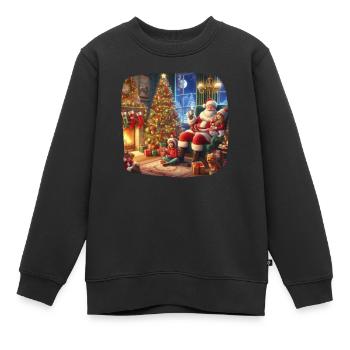 Père Noël arbre de Noël cadeaux gaufrette minuit messe joie - Sweat Premium enfant bio - noir - Devant - AI Model Kid Female (0cm)