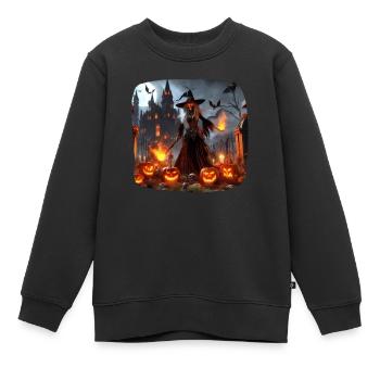 Hexe Skelett Schloss Feuer Kürbisse Angst - Kinder Premium Organic Sweatshirt - Schwarz - Vorne - AI Model Kid Female (0cm)