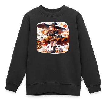 Zauberin Kürbis Spooky Spooky Gruselig Grausam - Kinder Premium Organic Sweatshirt - Schwarz - Vorne - AI Model Kid Female (0cm)
