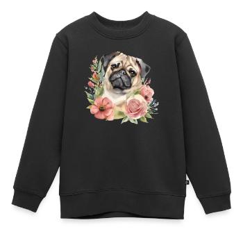 Flower pug - Kinder Premium Organic Sweatshirt - Schwarz - Vorne - AI Model Kid Female (0cm)