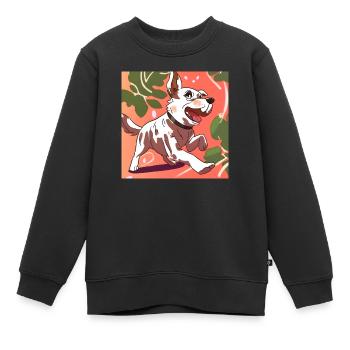 Munterer Anime-Hund im Lauf - Kinder Premium Organic Sweatshirt - Schwarz - Vorne - AI Model Kid Female (0cm)