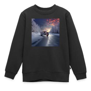 Balade hivernale en moto sur l’autoroute - Sweat Premium enfant bio - noir - Devant - AI Model Kid Female (0cm)
