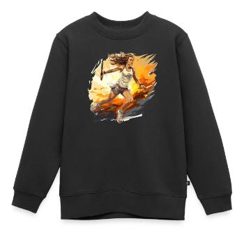 Tennis Spielerin - Illustration - Kinder Premium Organic Sweatshirt - Schwarz - Vorne - AI Model Kid Female (0cm)