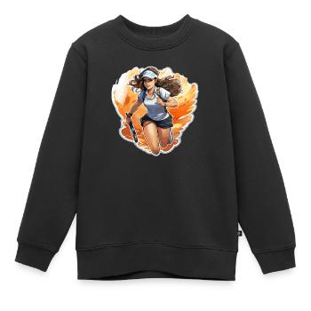 Tennis Spielerin - Illustration - Kinder Premium Organic Sweatshirt - Schwarz - Vorne - AI Model Kid Female (0cm)