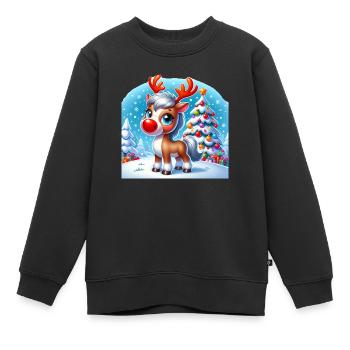 Renne au nez rouge - Sweat Premium enfant bio - noir - Devant - AI Model Kid Female (0cm)