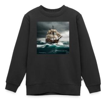 Bateau pirate en haute mer - Sweat Premium enfant bio - noir - Devant - AI Model Kid Female (0cm)