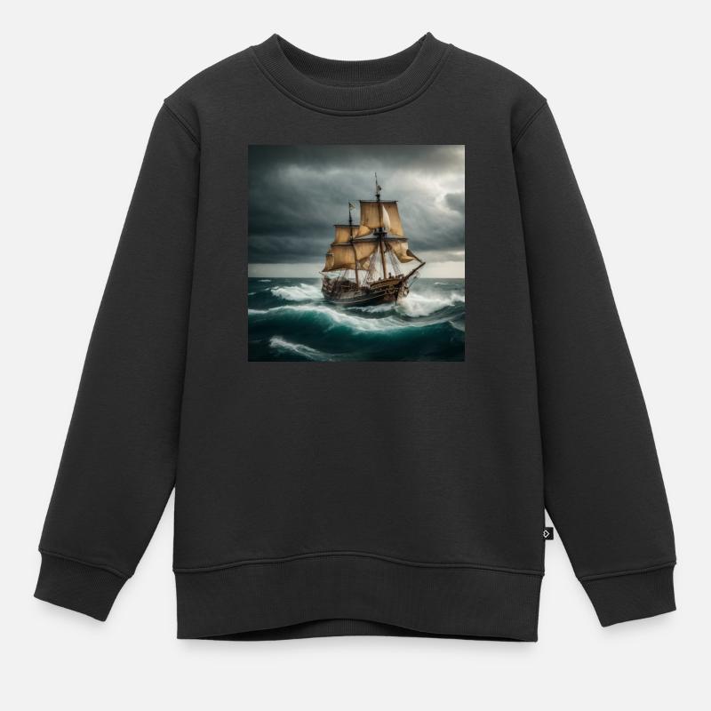 Bateau pirate dans une mer agitée - Sweat Premium enfant bio - noir
