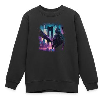 Pont de Brooklyn cyberpunk - Sweat Premium enfant bio - noir - Devant - AI Model Kid Female (0cm)