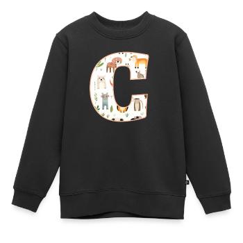 Lettre C, monogramme, imprimé animal - Sweat Premium enfant bio - noir - Devant - AI Model Kid Female (0cm)