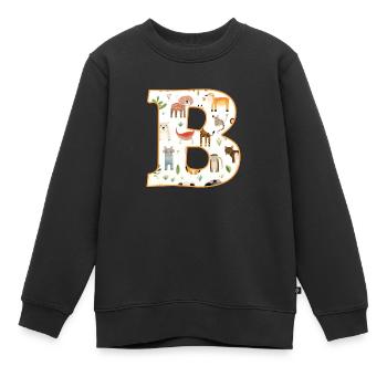 Letter B, Monogram, Animal Pattern - Kids Premium Organic Sweatshirt - black - Front - AI Model Kid Female (0cm)