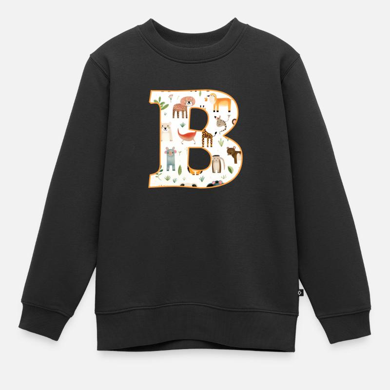 Buchstabe B, Monogramm, Tiermuster - Kinder Premium Organic Sweatshirt - Schwarz