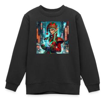 Cyberpunk Weihnachtselfe - Kinder Premium Organic Sweatshirt - Schwarz - Vorne - AI Model Kid Female (0cm)