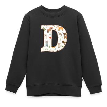 Lettre D, Monogramme, Imprimé Animal - Sweat Premium enfant bio - noir - Devant - AI Model Kid Female (0cm)