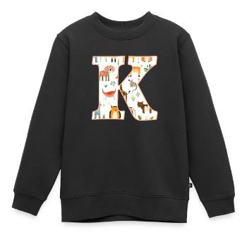 Letter K, Monogram, Animal Pattern - Kids Premium Organic Sweatshirt - black - Front - AI Model Kid Female (0cm)