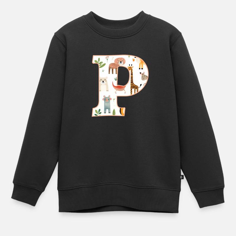 Buchstabe P, Monogramm, Tiermuster - Kinder Premium Organic Sweatshirt - Schwarz