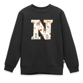 Letter N, Monogram, Animal Pattern - Kids Premium Organic Sweatshirt - black - Front - AI Model Kid Female (0cm)