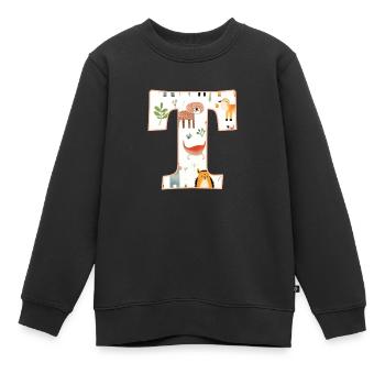 Buchstabe T, Monogramm, Tiermuster - Kinder Premium Organic Sweatshirt - Schwarz - Vorne - AI Model Kid Female (0cm)