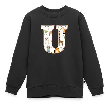 Lettre U, monogramme, imprimé animal - Sweat Premium enfant bio - noir - Devant - AI Model Kid Female (0cm)