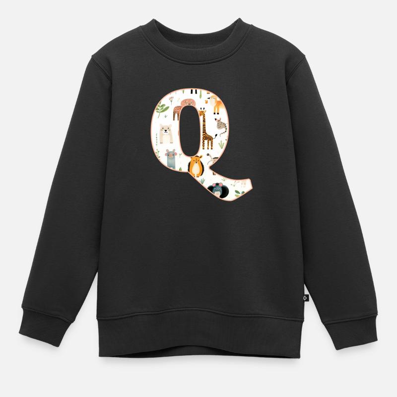 Buchstabe Q, Monogramm, Tiermuster - Kinder Premium Organic Sweatshirt - Schwarz