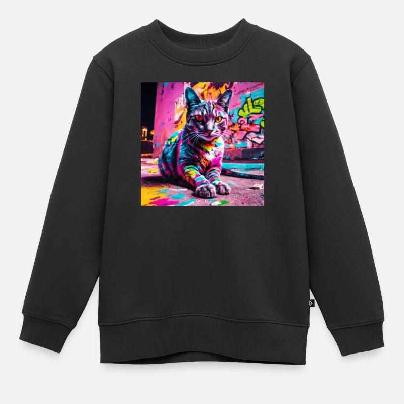 Chat coloré de la grande ville - Sweat Premium enfant bio - noir