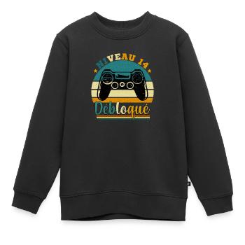 Niveau 14 Débloqué - Gamer Anniversaire 14 ans - Sweat Premium enfant bio - noir - Devant - AI Model Kid Female (0cm)
