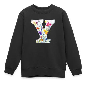 Buchstabe Y, Monogramm, Blumenmuster - Kinder Premium Organic Sweatshirt - Schwarz - Vorne - AI Model Kid Female (0cm)