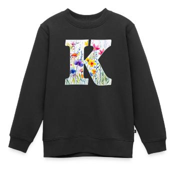 Buchstabe K, Monogramm, Blumenmuster - Kinder Premium Organic Sweatshirt - Schwarz - Vorne - AI Model Kid Female (0cm)