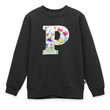 Lettre P, Monogramme, Motif Floral - Sweat Premium enfant bio - noir - Devant - AI Model Kid Female (0cm)