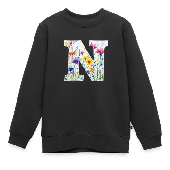 Lettre N, Monogramme, Motif Floral - Sweat Premium enfant bio - noir - Devant - AI Model Kid Female (0cm)