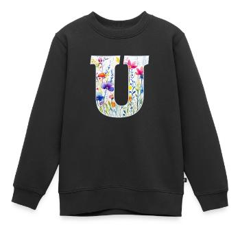 Lettre U, Monogramme, Motif Floral - Sweat Premium enfant bio - noir - Devant - AI Model Kid Female (0cm)