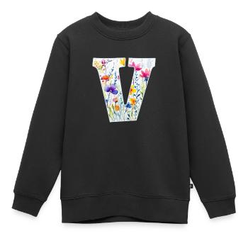 Buchstabe V, Monogramm, Blumenmuster - Kinder Premium Organic Sweatshirt - Schwarz - Vorne - AI Model Kid Female (0cm)