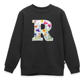 Lettre R, Monogramme, Motif Floral - Sweat Premium enfant bio - noir - Devant - AI Model Kid Female (0cm)