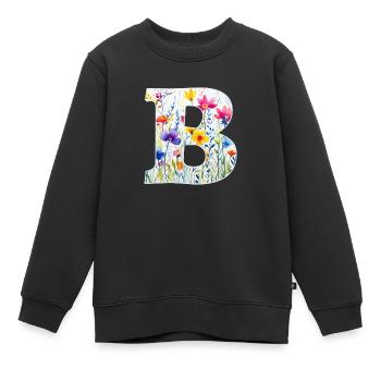 Buchstabe B, Monogramm, Blumenmuster - Kinder Premium Organic Sweatshirt - Schwarz - Vorne - AI Model Kid Female (0cm)