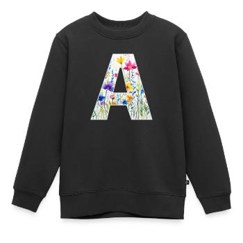 Buchstabe A, Monogramm, Blumenmuster - Kinder Premium Organic Sweatshirt - Schwarz - Vorne - AI Model Kid Female (0cm)