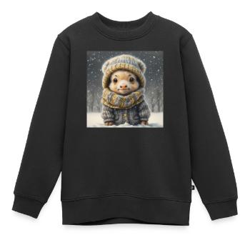 Mignon animal fantastique avec des vêtements dans la neige - Sweat Premium enfant bio - noir - Devant - AI Model Kid Female (0cm)