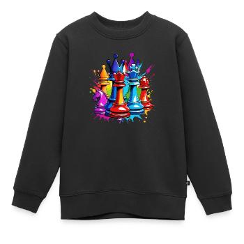 Échecs / Pièces / Stratégie / Casse-tête / Nerd - Sweat Premium enfant bio - noir - Devant - AI Model Kid Female (0cm)