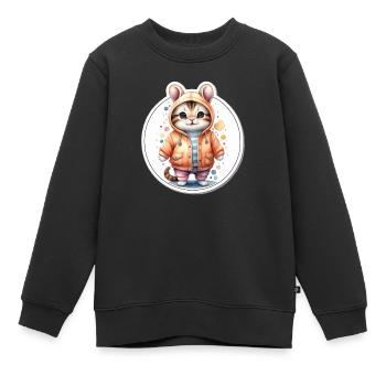 Süßes Kätzchen im Mantel - Kinder Premium Organic Sweatshirt - Schwarz - Vorne - AI Model Kid Female (0cm)