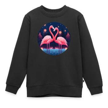 Flamingo Flock Tropical, Liebe Flamingos - Kinder Premium Organic Sweatshirt - Schwarz - Vorne - AI Model Kid Female (0cm)