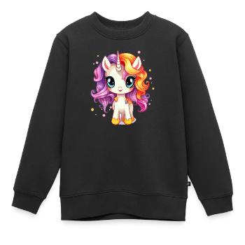Einhorn Comic Style Große Augen - Kinder Premium Organic Sweatshirt - Schwarz - Vorne - AI Model Kid Female (0cm)