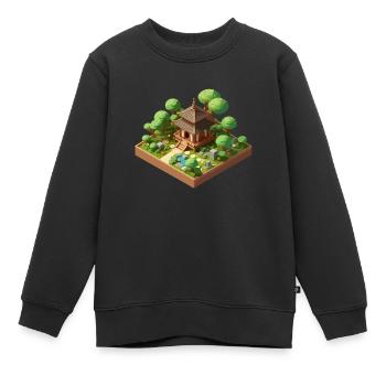 Jardin japonais isométrique : beau et relaxant - Sweat Premium enfant bio - noir - Devant - AI Model Kid Female (0cm)