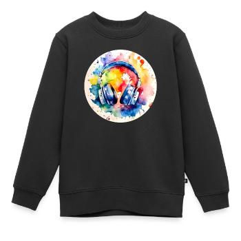 Casque audio coloré Musique - Sweat Premium enfant bio - noir - Devant - AI Model Kid Female (0cm)