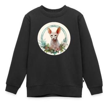 Orientalische Kurzhaarkatze Boho-Stil, Liebeskatzen - Kinder Premium Organic Sweatshirt - Schwarz - Vorne - AI Model Kid Female (0cm)