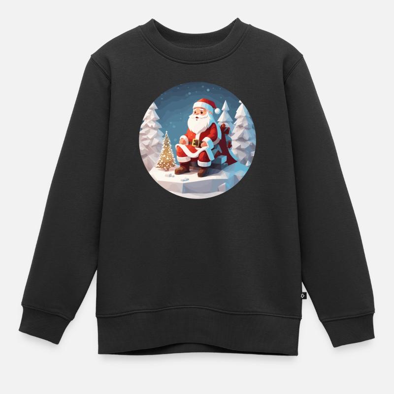 Weihnachtsmann Low Poly Weihnachten - Kinder Premium Organic Sweatshirt - Schwarz